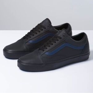 VANS OLD SKOOL LEATHER SNEAKERS - BLACK/BLUE UNISEX SIZE 7.5 MEN WOMEN 9 (NEW)
